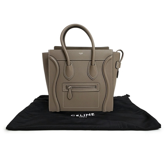 Celine Luggage Micro Shopper Handbag Drummed Calf Leather Suri Greige - Picture 2 of 10